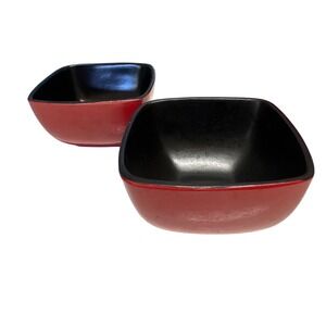 2 x HomeTrends Loft Red Square Bowls Stoneware Red Black Cereal Soup